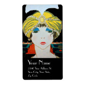 VROUW MET ORIENTAAL GEEL TURBAN / Mode van schoonh Etiket (Voorkant)