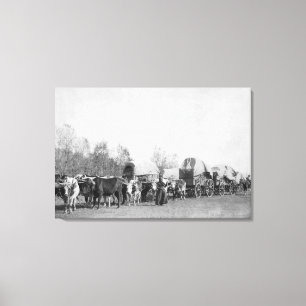 Vrouw met Ox-trein houdt een foto van het heupprog Canvas Afdruk