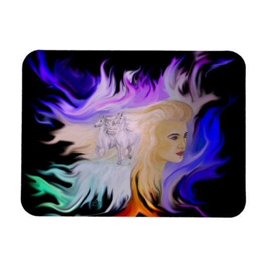 Vrouw met paard magneet (Horizontaal)