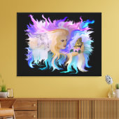 Vrouw met paarden en vlinder canvas afdruk (Insitu (Woonkamer))