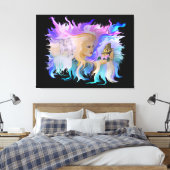 Vrouw met paarden en vlinder canvas afdruk (Insitu (Slaapkamer))