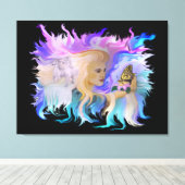 Vrouw met paarden en vlinder canvas afdruk (Insitu (Houten vloer))