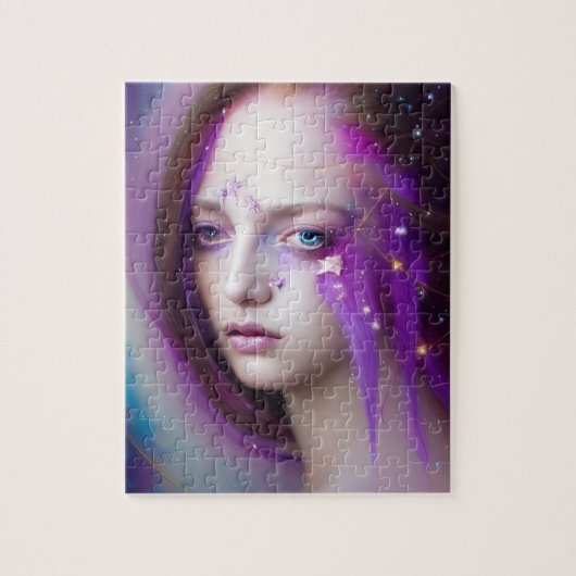 Vrouw met Paarse haarpuzzel Legpuzzel (Verticaal)