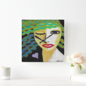 Vrouw met Paarse Hart Abstracte Kunst Vierkante Klok (Huis)