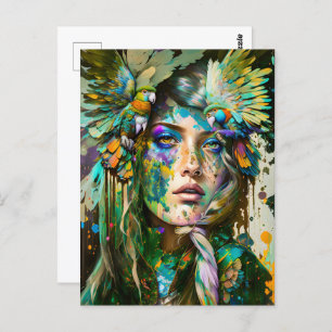 Vrouw met papegaai, Postcrossing Briefkaart