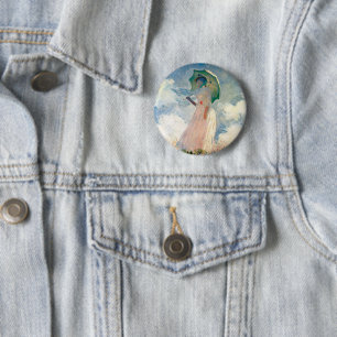 Vrouw met Parasol Claude Monet Kunst Ronde Button 5,7 Cm