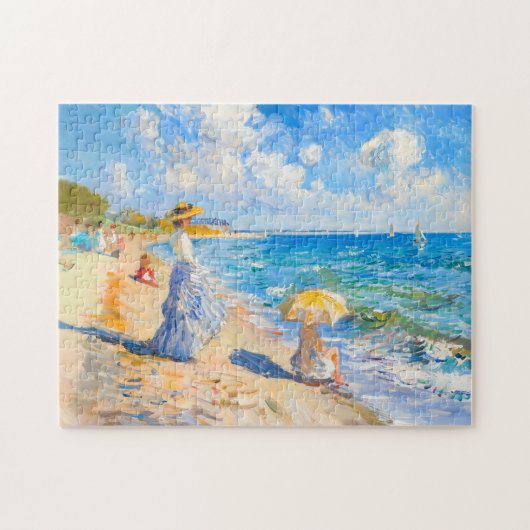 Vrouw met parasol op het strand Impressionisme Legpuzzel (Horizontaal)
