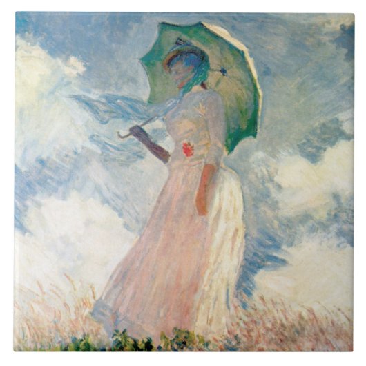 Vrouw met Parasol Promenade Monet Tegeltje (Voorkant)