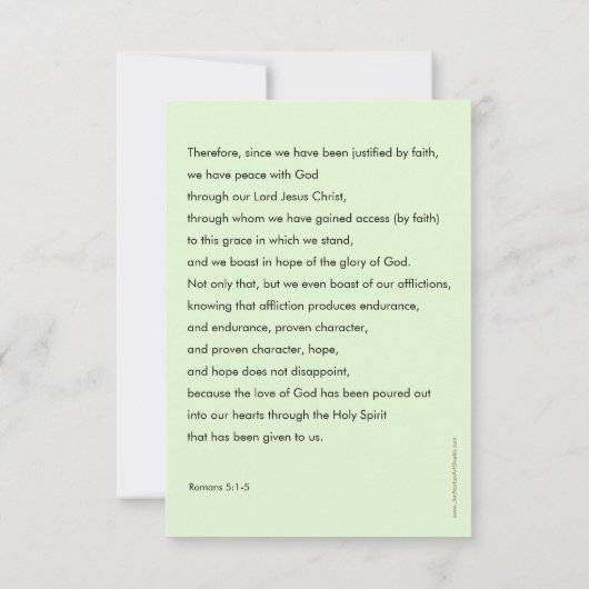 Vrouw met patiëntengebedskaart, Romans 5 (Achterkant)