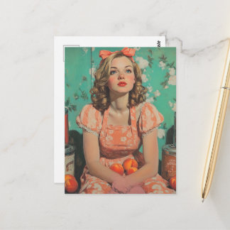Vrouw Met Perziken Retro Fantasie Briefkaart