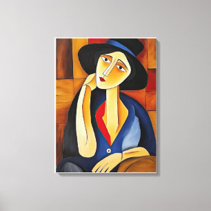 Vrouw met Pet Modern Painting Canvas Afdruk