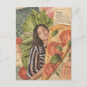 Vrouw met pizza een foodie collage briefkaart