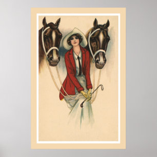 Vrouw met poster met twee paarden