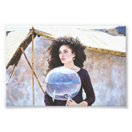 Vrouw met reflecterende ballon foto afdruk
