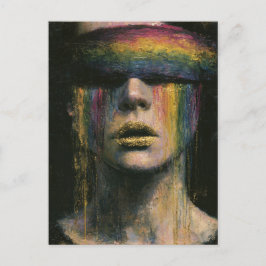 Vrouw met regenboog blinddoek briefkaart