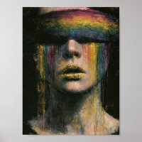 Vrouw met regenboog blinddoek