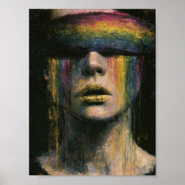Vrouw met regenboog blinddoek poster