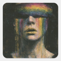 Vrouw met regenboog blinddoek