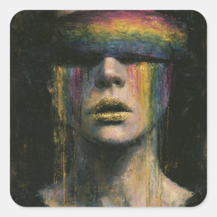 Vrouw met regenboog blinddoek vierkante sticker