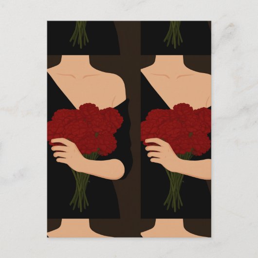 Vrouw met Rode Bloemen Briefkaart (Voorkant)