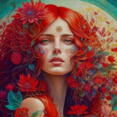 Vrouw met Rode Bloemen Decoupage Tissuepapier