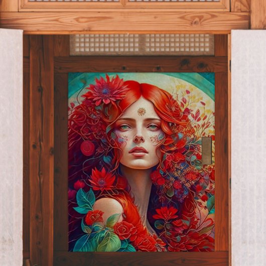 Vrouw met Rode Bloemen Decoupage Tissuepapier