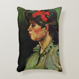 Vrouw met Rode Lint Portret door Vincent van Gogh Accent Kussen