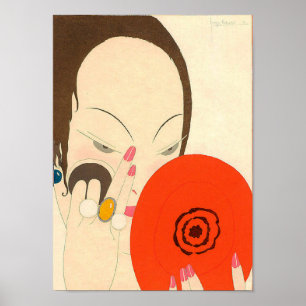 VROUW MET RODE MIRROR Deco Beauty Mode Makeup Poster