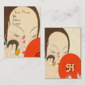 VROUW MET RODE MIRROR Deco Beauty Mode Makeup Visitekaartje (Voorkant / Achterkant)