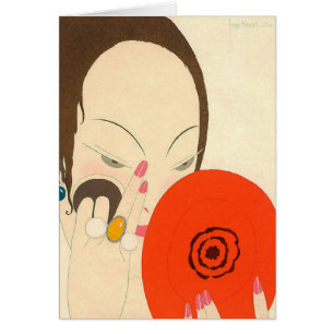 VROUW MET RODE SPIEGEL Deco Schoonheid Mode Make-u