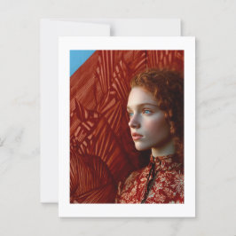 Vrouw met rood haar door een schilderij van rode p briefkaart