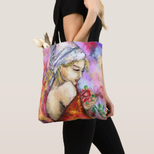 Vrouw met Roos Canvas tas
