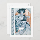 Vrouw met Roos, Mucha Briefkaart (Voorkant / Achterkant)