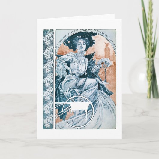 Vrouw met Roos, Mucha Kaart (Voorkant)