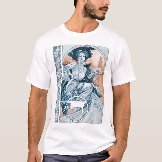 Vrouw met Roos, Mucha T-shirt (Voorkant)