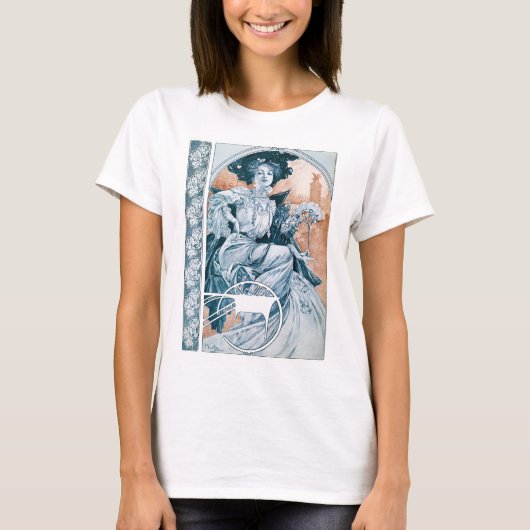 Vrouw met Roos, Mucha T-shirt (Voorkant)