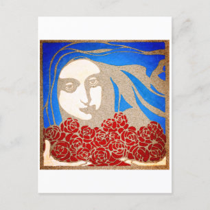 Vrouw met rozen briefkaart