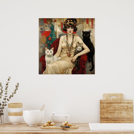 vrouw met Schattigee katten Poster (Keuken)