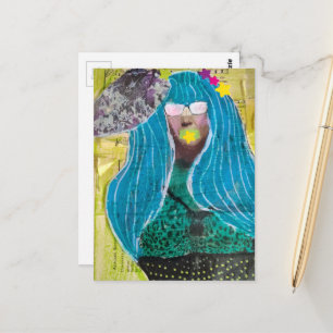 Vrouw Met Sterren in haar Haar Mixed Media Collage Briefkaart