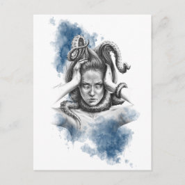 Vrouw met tentakels in surrealistische haarfantasi briefkaart