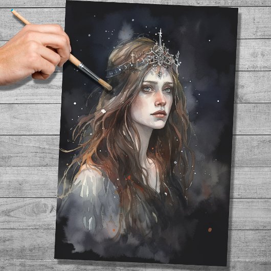 Vrouw met Tiara Waterverf 1 Decoupage Papier