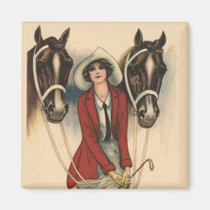 Vrouw met twee Horses magnet Magneet