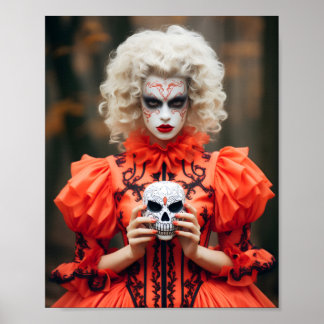 Vrouw met vampier makeover met een witte schedel poster