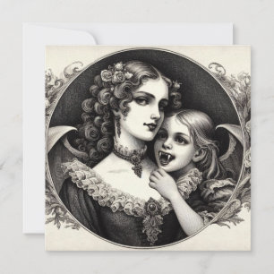 Vrouw met vampierkind Vintage illustratie Kaart