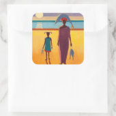 Vrouw met vis vierkante sticker (Tas)