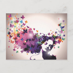 Vrouw met vlinders briefkaart