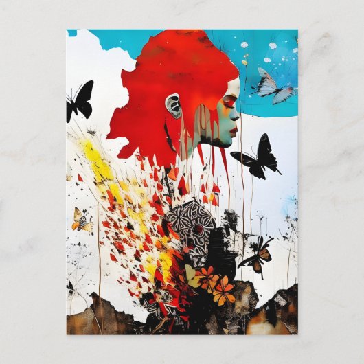 Vrouw met vlinders briefkaart (Voorkant)