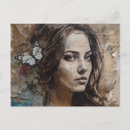 Vrouw met Vlinders Mixed Media Briefkaart (Voorkant)
