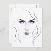 Vrouw met vreemde paarse ogen Minimalistische lijn Briefkaart (Voorkant / Achterkant)