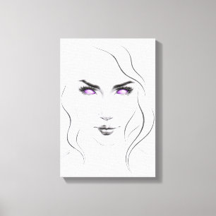 Vrouw met vreemde paarse ogen Minimalistische lijn Canvas Afdruk
